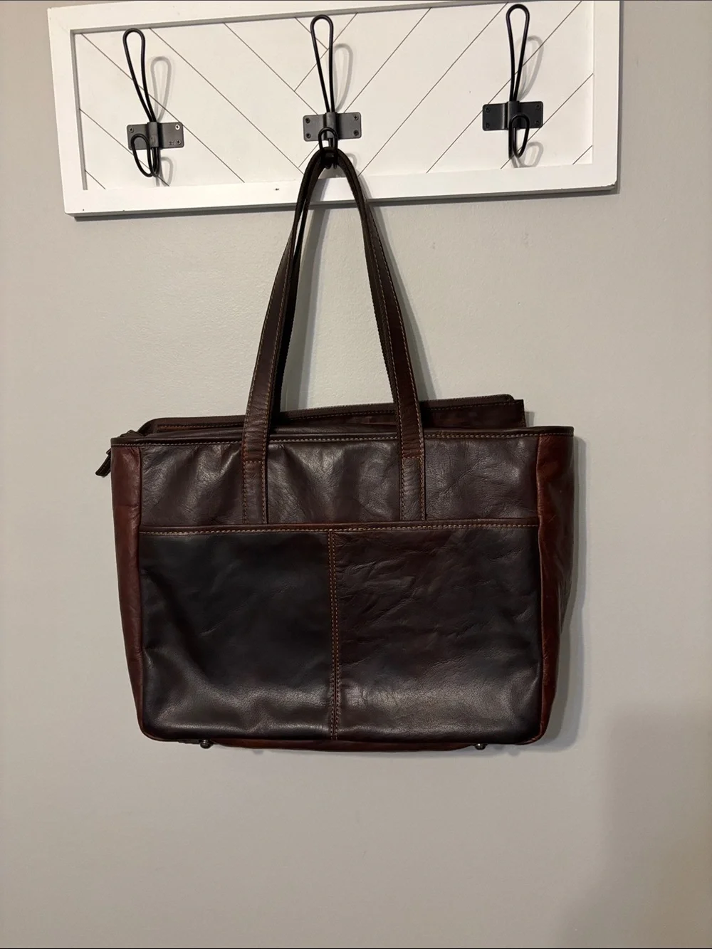 Jack Georges Buffalo Leather business voyage Tote Briefcase - Brown Two-Tone